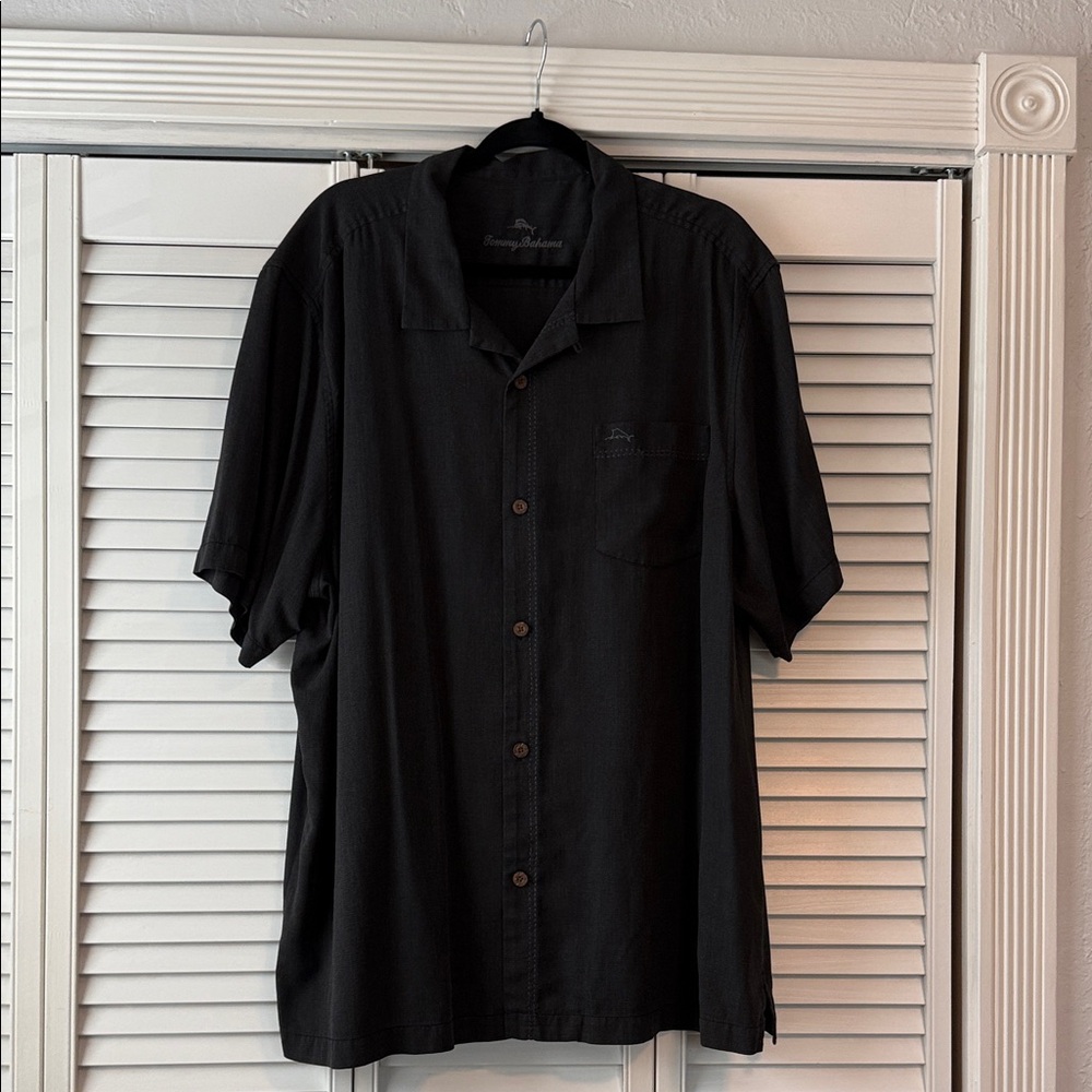 Tommy Bahama Islandzone Black Casual Button Down Shirt, Silk/Poly Blend